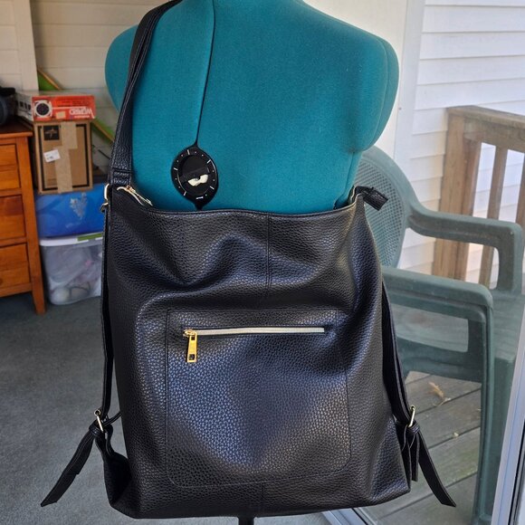 Tote - Extra Large Faux Black Leather NWOT - Picture 1 of 6